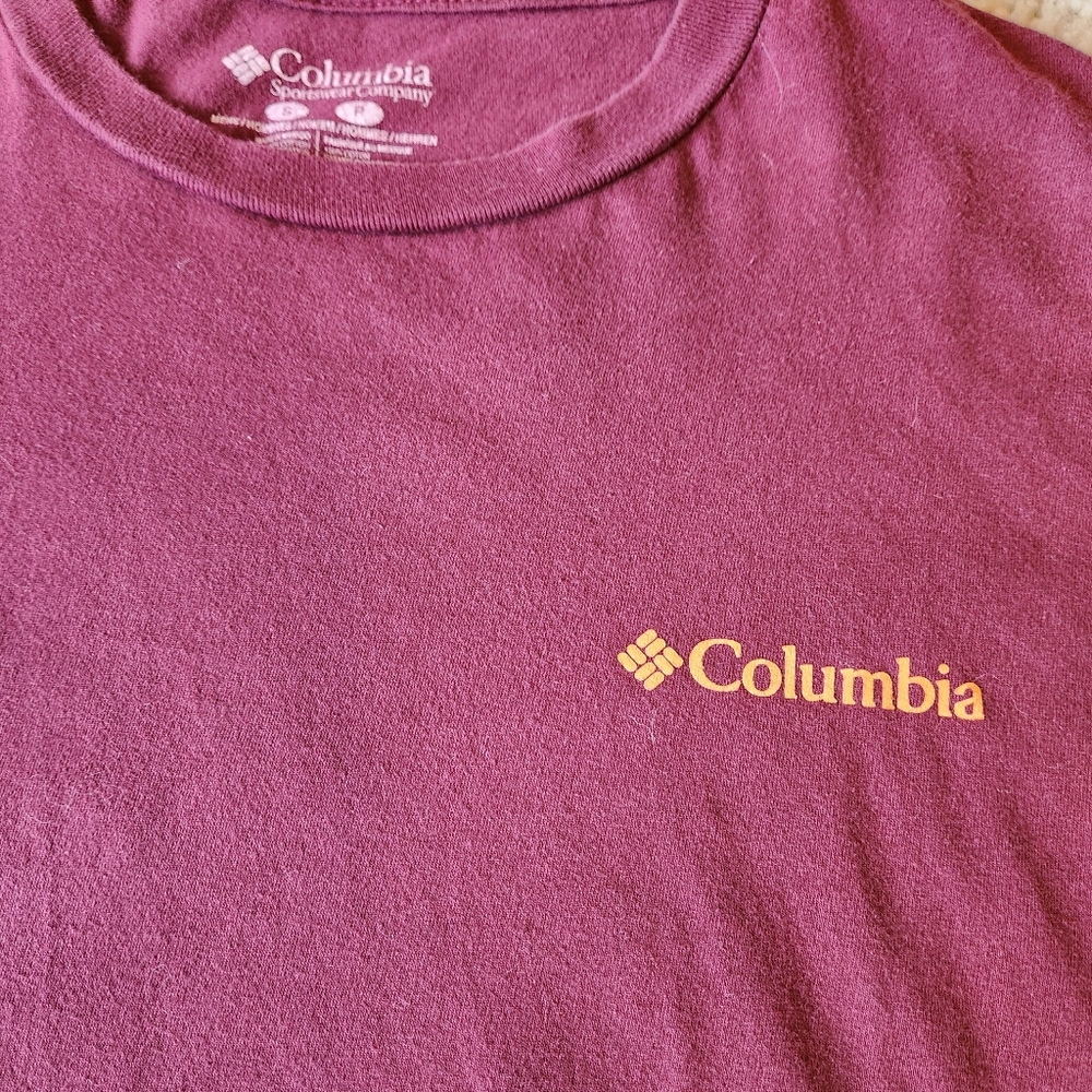Columbia Men's Short Sleeve Tee - Burgundy, Yellow, Green Graphic - Picture 3 of 5